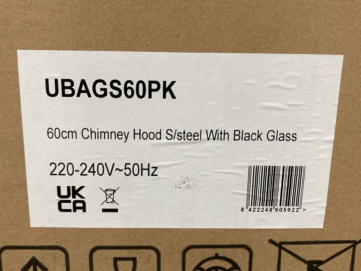 Lot 392  
            Marchington SR10 - Delivery or Collection 

                
APELSON 60CM CHIMNEY COOKER HOOD IN STAINLESS STEEL WITH WHITE GLASS - ORIGINAL R...