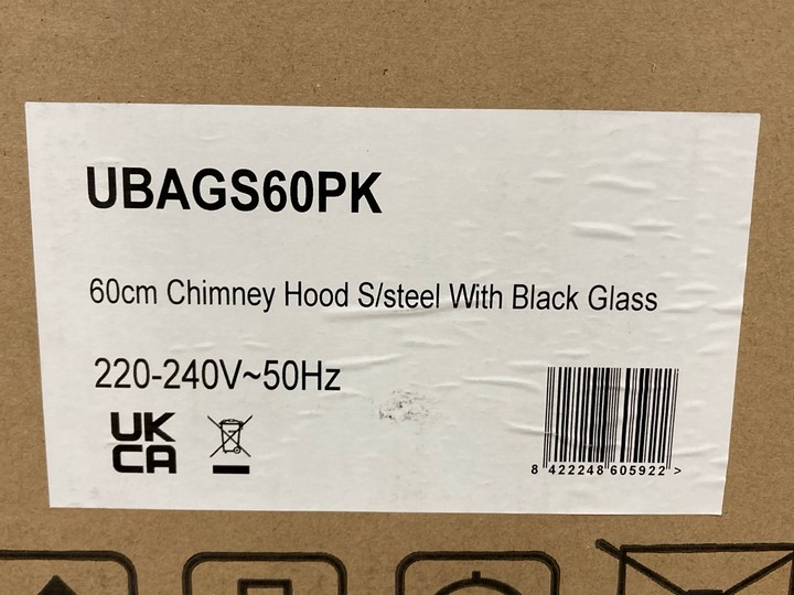 Lot 393  
            Marchington SR10 - Delivery or Collection 

                
APELSON 60CM CHIMNEY COOKER HOOD IN STAINLESS STEEL WITH WHITE GLASS - ORIGINAL R...