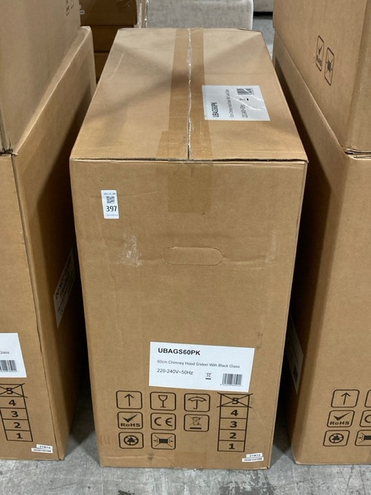 Lot 397  
            Marchington SR10 - Delivery or Collection 

                
APELSON 60CM CHIMNEY COOKER HOOD IN STAINLESS STEEL WITH WHITE GLASS - ORIGINAL R...