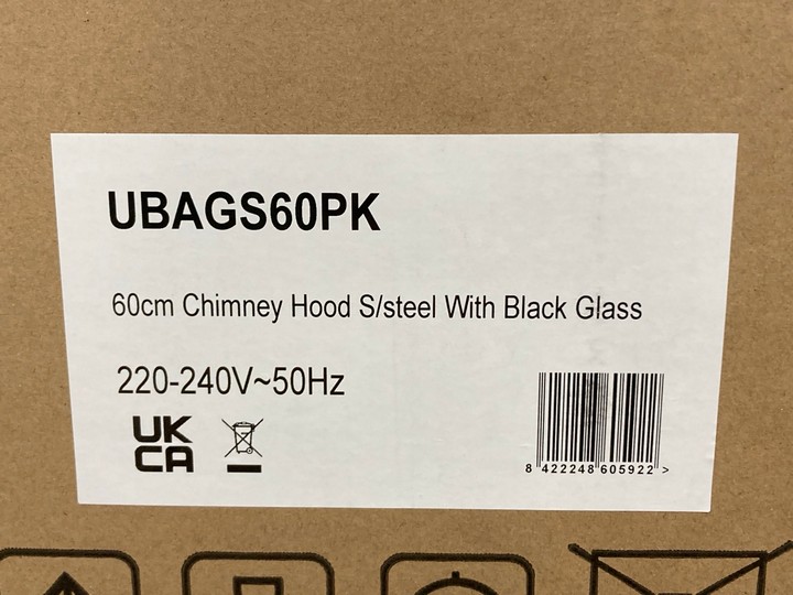 Lot 401  
            Marchington SR10 - Delivery or Collection 

                
APELSON 60CM CHIMNEY COOKER HOOD IN STAINLESS STEEL WITH WHITE GLASS - ORIGINAL R...