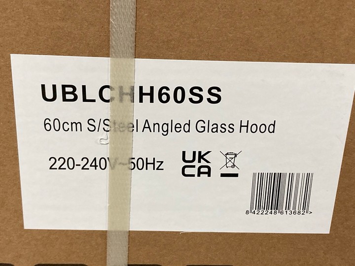 Lot 440  
            Marchington SR10 - Delivery or Collection 

                
CATA 60CM STAINLESS STEEL ANGLED GLASS COOKER HOOD: MODEL UBLCHH60SS - ORIGINAL R...