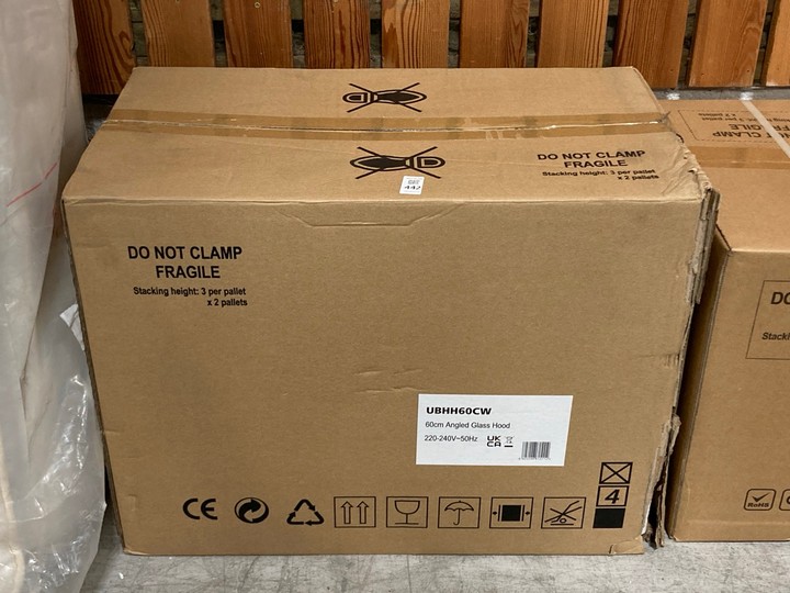 Lot 442  
            Marchington SR10 - Delivery or Collection 

                
CATA 60CM ANGLED GLASS COOKER HOOD: MODEL UBHH60CW - ORIGINAL RRP £210: LOCATION ...