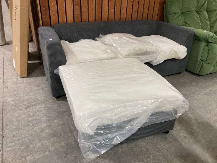 Lot 443  
            Marchington SR10 - Delivery or Collection 

                
DREAMS INTERIORS COMPACT 3 SEATER SOFA WITH FOOTSTOOL IN GREY: LOCATION - C8