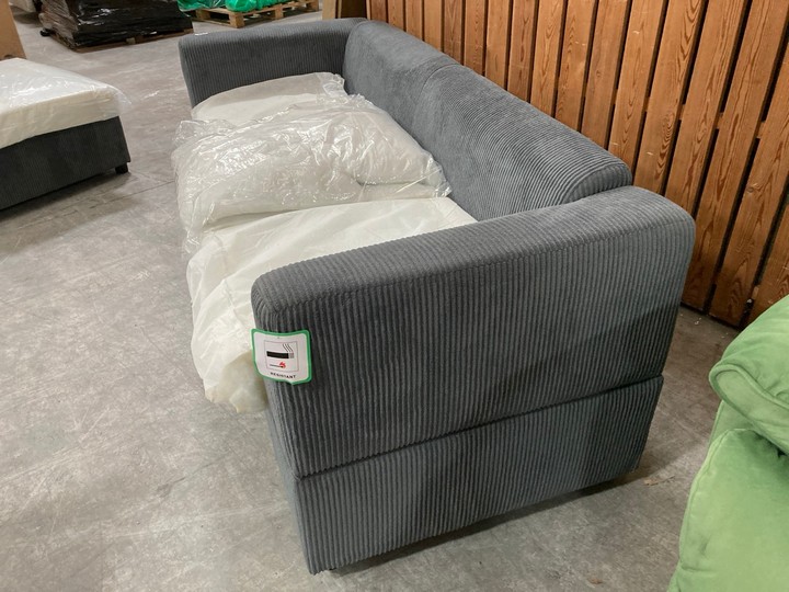 Lot 443  
            Marchington SR10 - Delivery or Collection 

                
DREAMS INTERIORS COMPACT 3 SEATER SOFA WITH FOOTSTOOL IN GREY: LOCATION - C8 - Image 3