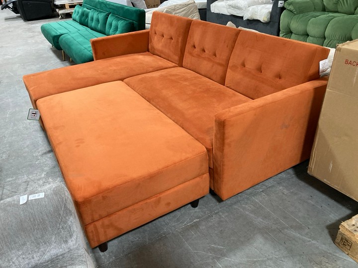 Lot 448  
            Marchington SR10 - Delivery or Collection 

                
DREAMS INTERIORS CORNER CHAISE SOFA WITH LARGE STORAGE FOOTSTOOL IN ORANGE: LOCAT... - Image 2