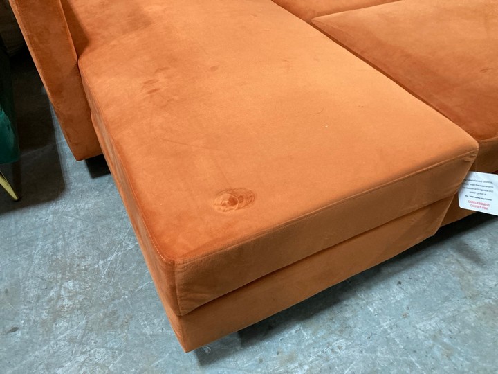 Lot 448  
            Marchington SR10 - Delivery or Collection 

                
DREAMS INTERIORS CORNER CHAISE SOFA WITH LARGE STORAGE FOOTSTOOL IN ORANGE: LOCAT... - Image 3