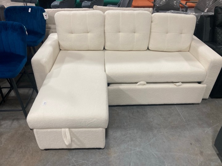 Lot 466  
            Marchington SR10 - Delivery or Collection 

                
DREAMS INTERIORS SOFT BOBBLY CORNER SOFA BED IN WHITE: LOCATION - C8