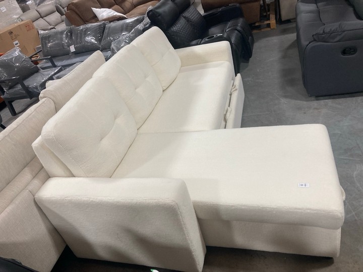 Lot 466  
            Marchington SR10 - Delivery or Collection 

                
DREAMS INTERIORS SOFT BOBBLY CORNER SOFA BED IN WHITE: LOCATION - C8 - Image 2