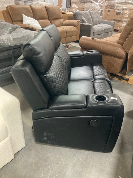 Lot 467  
            Marchington SR10 - Delivery or Collection 

                
DREAMS INTERIORS 2 SEATER BLACK LEATHER RECLINER SOFA: LOCATION - C8 - Image 2
