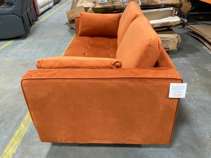 Lot 469  
            Marchington SR10 - Delivery or Collection 

                
DREAMS INTERIOR VELVET ORANGE 2 SEATER SOFA: LOCATION - C8 - Image 2