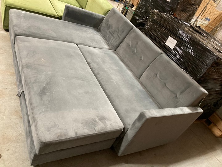 Lot 474  
            Marchington SR10 - Delivery or Collection 

                
DREAMS INTERIORS CHAISE CORNER SOFA WITH LARGE STORAGE FOOTSTOOL IN VELVET GREY: ... - Image 2