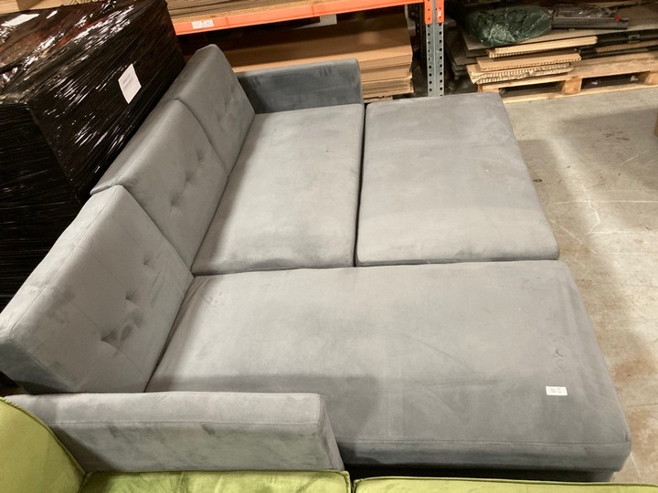 Lot 474  
            Marchington SR10 - Delivery or Collection 

                
DREAMS INTERIORS CHAISE CORNER SOFA WITH LARGE STORAGE FOOTSTOOL IN VELVET GREY: ... - Image 3