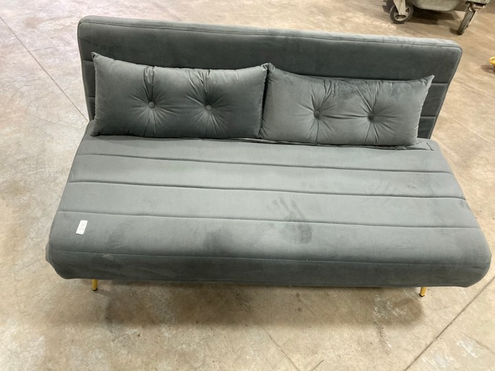 Lot 478  
            Marchington SR10 - Delivery or Collection 

                
DREAMS INTERIORS 2 SEATER FOLD OUT STYLE SOFA BED IN PLUSH GREY VELVET WITH POLIS...