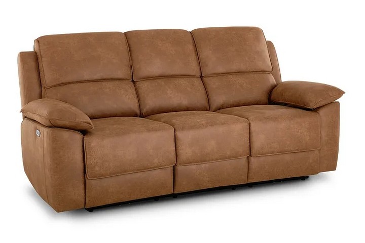 Lot 94  
            Marchington SR10 - Delivery or Collection 

                
OAK FURNITURELAND GOODWOOD RANCH BROWN FABRIC 3 SEATER ELECTRIC RECLINER SOFA - O...