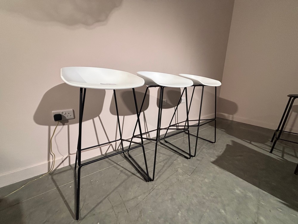 Lot 11  
            Offsite, Nottingham - Collection Only 

                
3 x Hay About A Stool Bar Stools in White with Coated Black Sled Base Original Co...