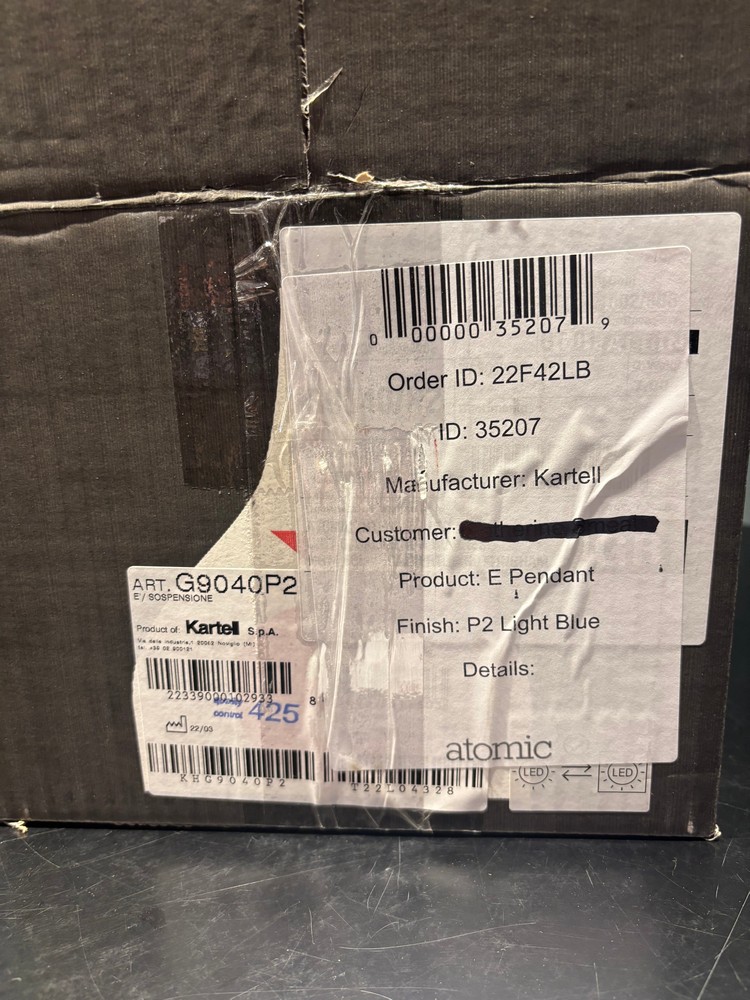 Lot 42  
            Offsite, Nottingham - Collection Only 

                
KARTELL E Pendant Light Blue