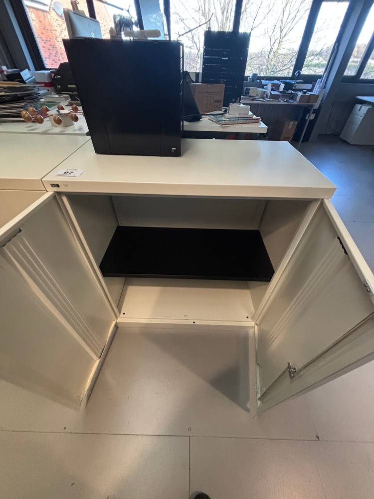 Lot 97  
            Offsite, Nottingham - Collection Only 

                
BISLEY Steel 2 Door Cabinet with key & Internal Shelf. H 1020 X W 914 x D 455mm