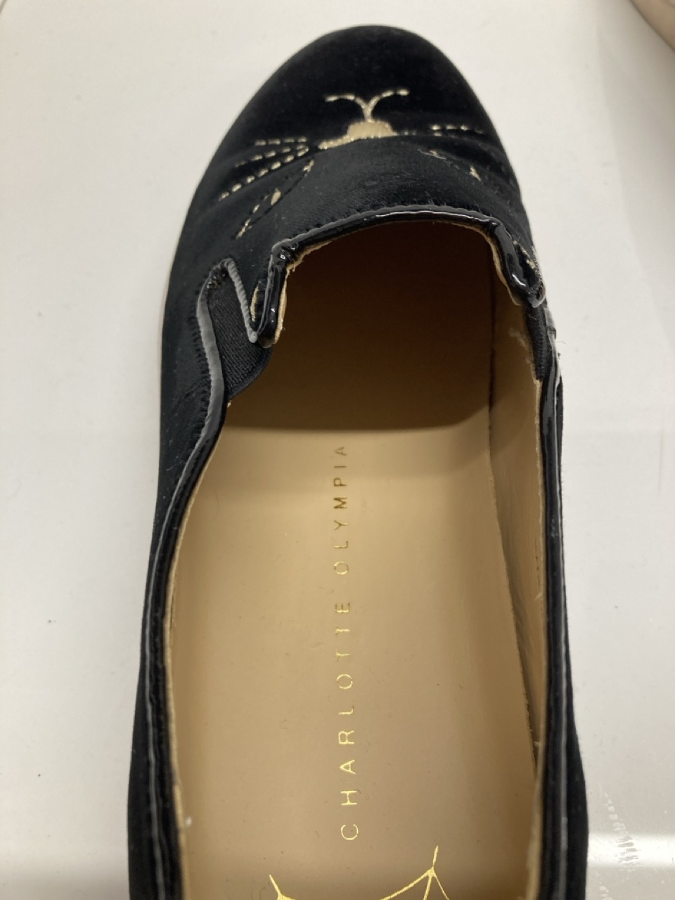 Lot 271  
            Edinburgh SR20 - Delivery Only 

                
CHARLOTTE OLYMPIA EMBROIDERED ACCENT SNEAKERS IN BLACK VELVET SIZE UK 4: LOCATION...