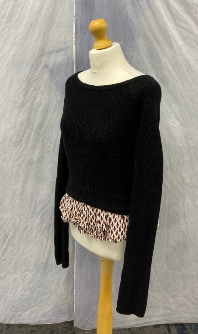 Lot 69  
            Edinburgh SR20 - Delivery Only 

                
MAJE RUFFLED HEM SWEATER IN BLACK COTTON LINEN NO SIZE : LOCATION - RAIL 3