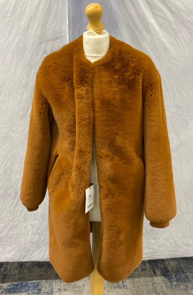 Lot 85  
            Edinburgh SR20 - Delivery Only 

                
MAJE GEMILA FAUX-FUR COAT IN BROWN POLYESTER SIZE S: LOCATION - RAIL 3