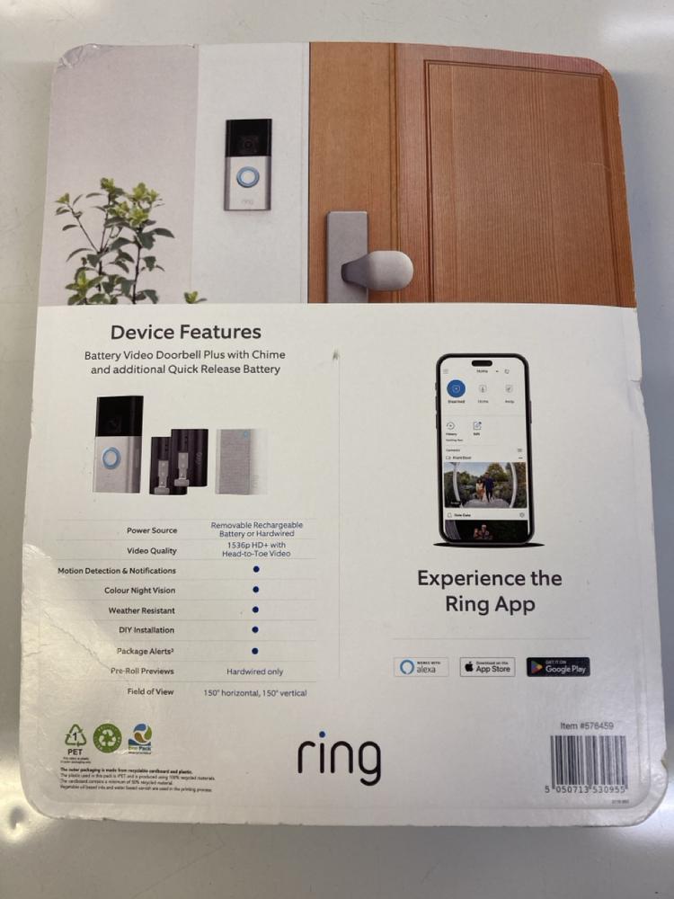 Lot 24  
            Birmingham Premium - Parcel Delivery Only 

                
RING BATTERY VIDEO DOORBELL WITH CHIME (ORIGINAL RRP - £180). [JPTB7933] - Image 4