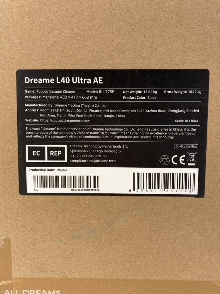 Lot 59  
            Birmingham Premium - Parcel Delivery Only 

                
DREAME L40 ULTRA AE ROBOT VACUUM CLEANER (ORIGINAL RRP - £559) IN BLACK. [JPTB7937] - Image 4